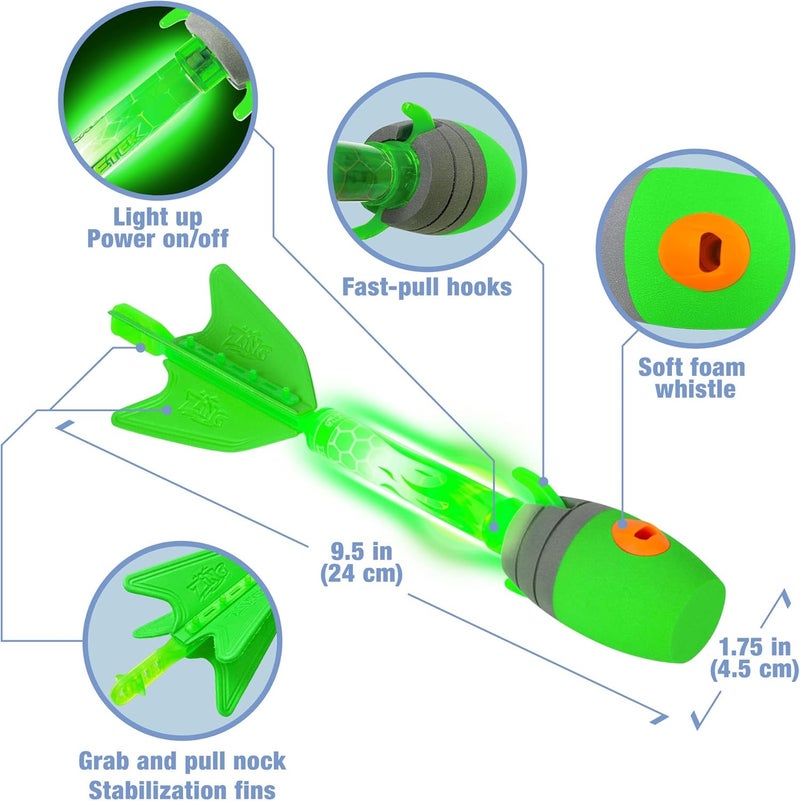 Zing HyperStrike Dominator Light Up Bow Archer Pack, Light Up Bow and Light Up Zonic Whistle Arrows, Shoots Arrows Over 200ft, Outdoor Play with Friends and Family, for Ages 14+ (Green) - Image 4